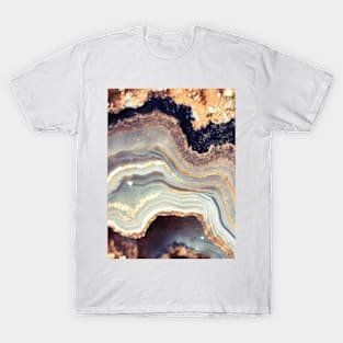 Geode Blue Purple Mineral and Gold Background T-Shirt